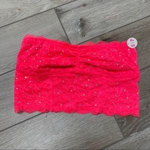 VS PINK strapless hot pink lace bling bralette